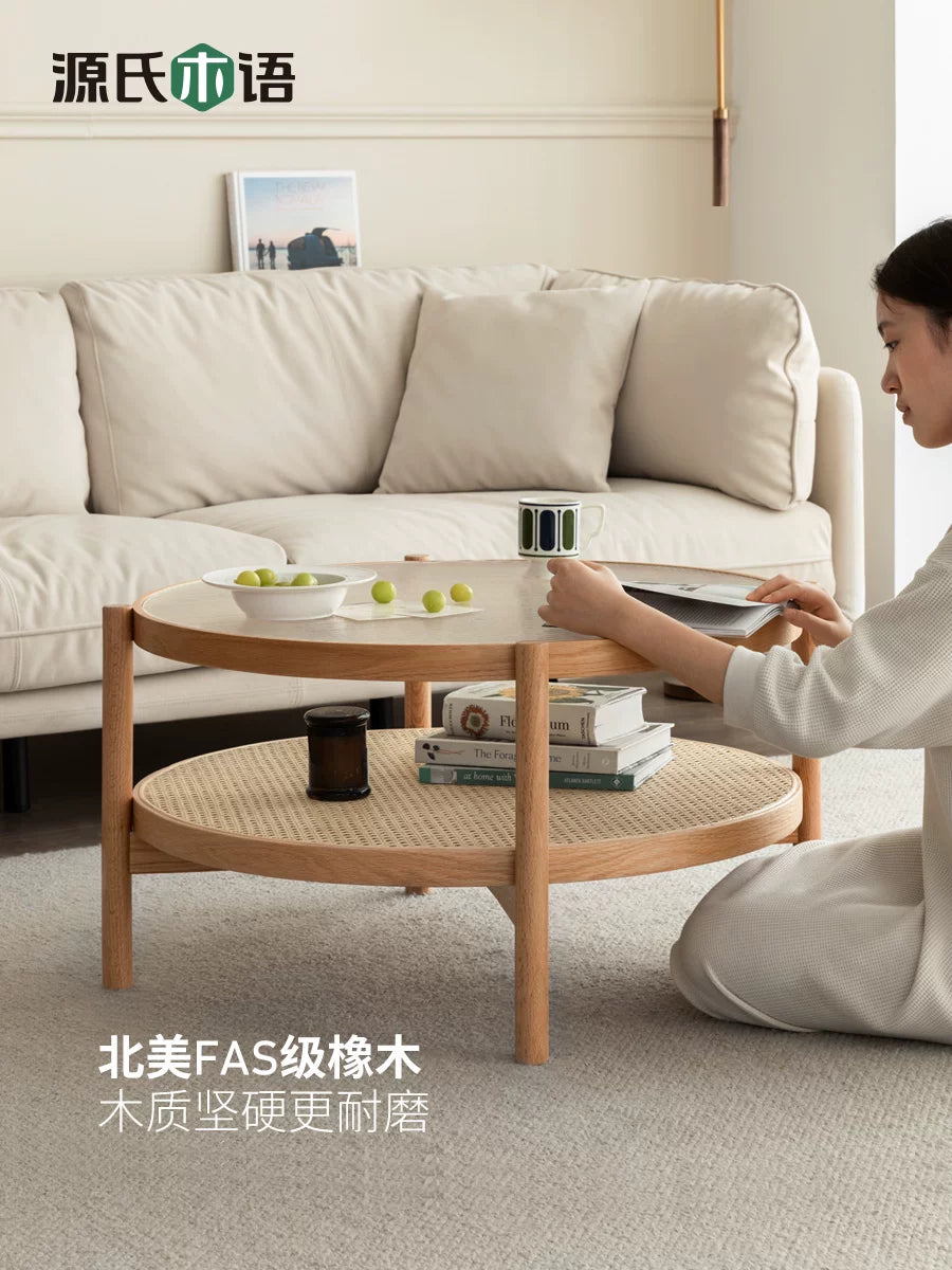 藤编玻璃茶几小户型客厅沙发边几现代简约双层实木小茶桌